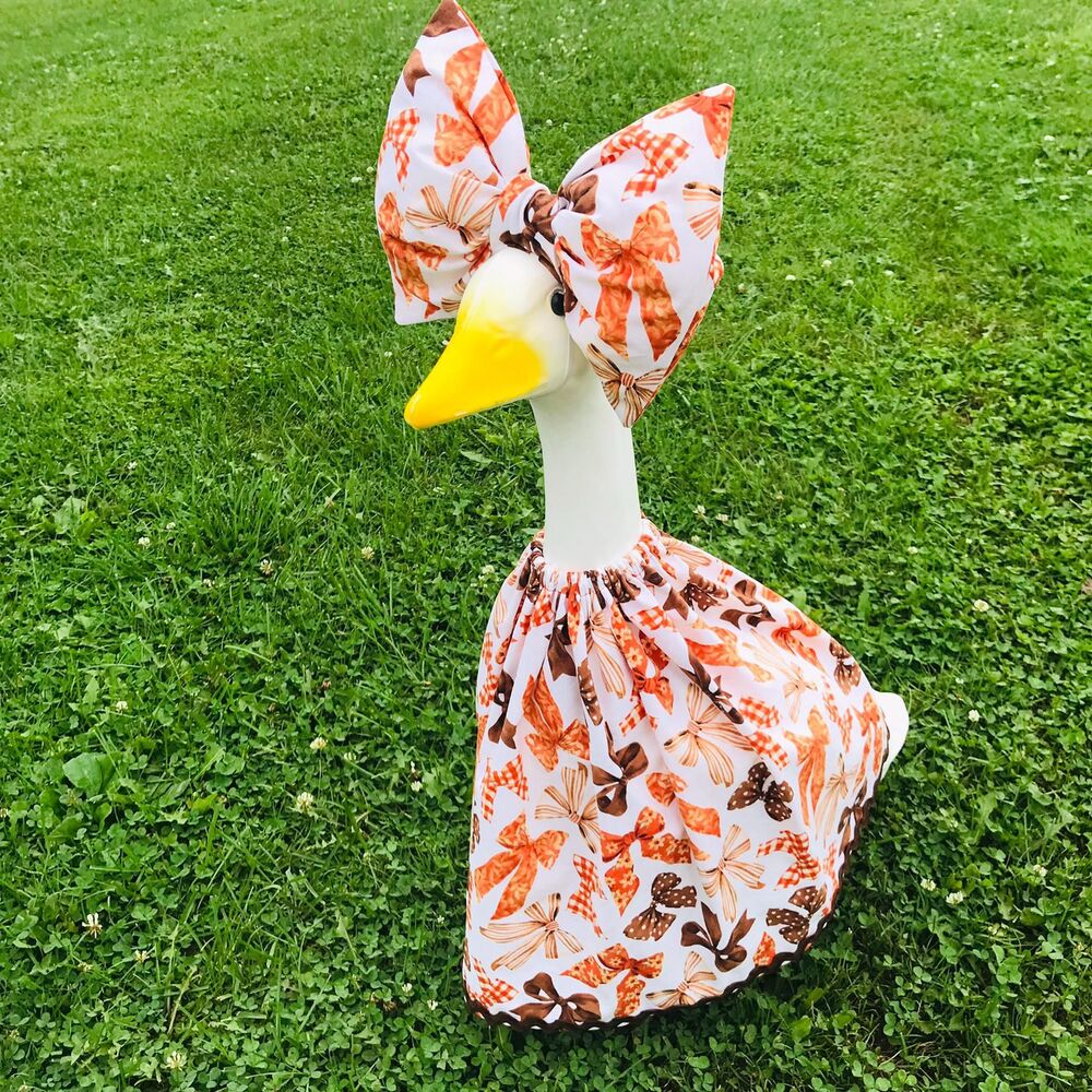 Porch Goose Dress & Bow Outfit For 18-23" Goose Handmade Orange Brown Fall Bows